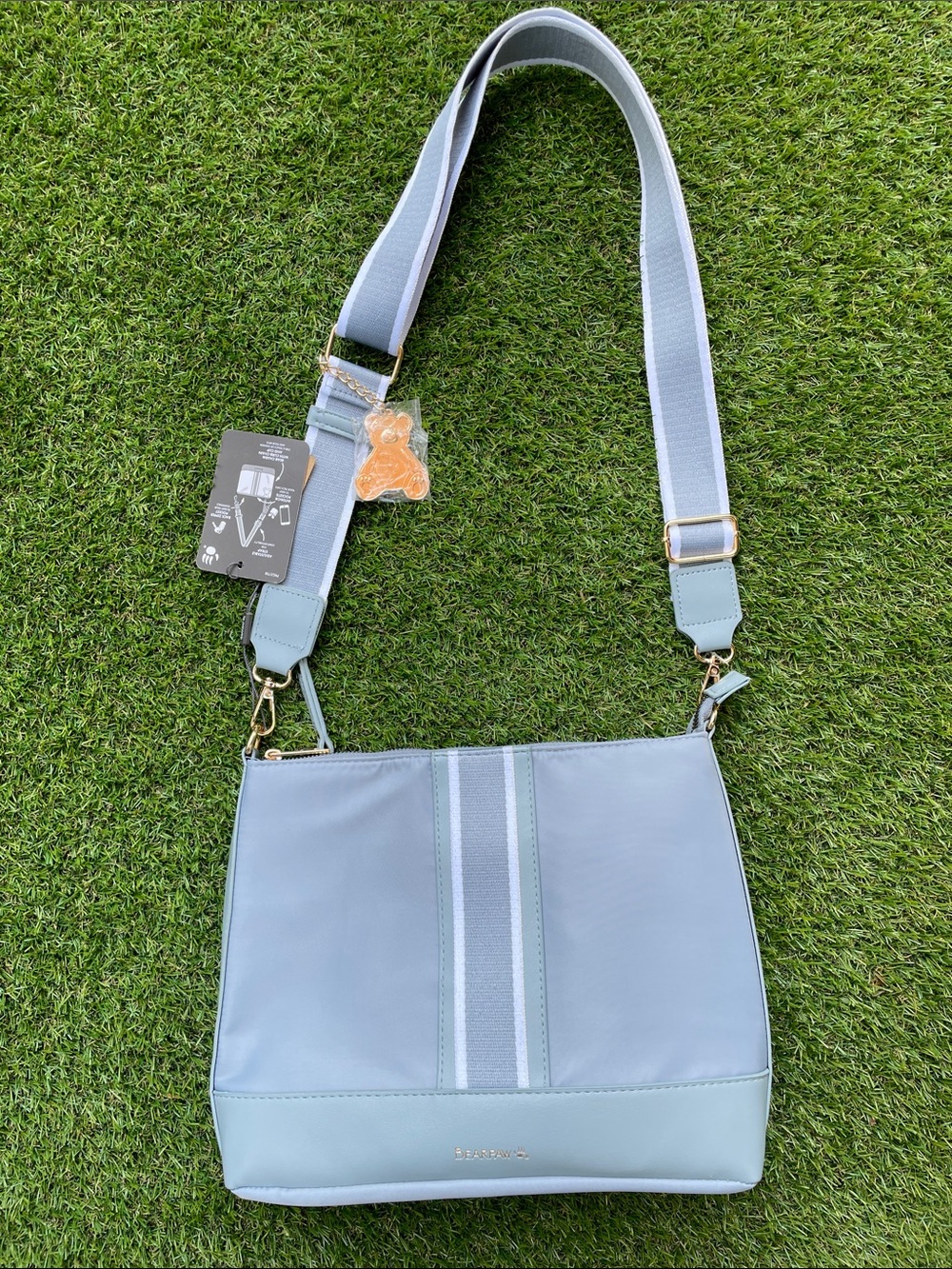 BearPaw Light Blue Crossbody Bag with Center Stripe